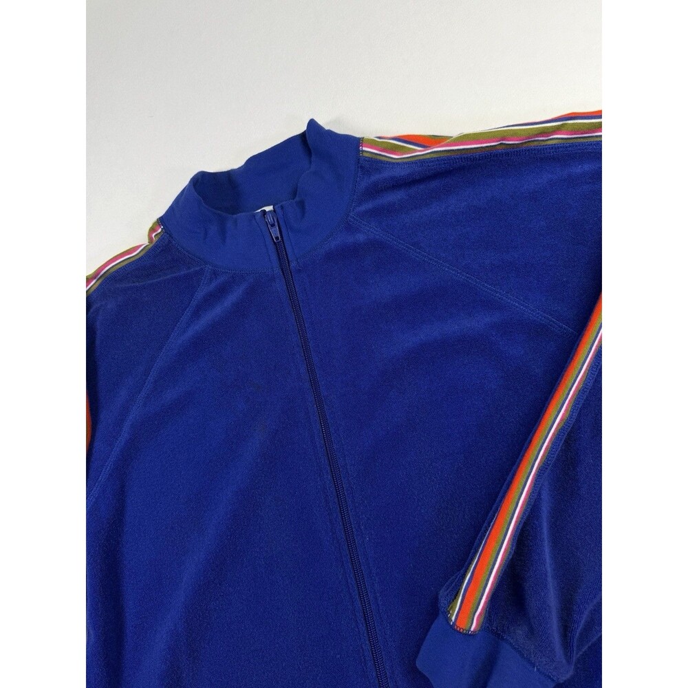 Vtg Taylor'd Made For The Soul XL Blue Velour Track Jacket Multicolor Stripe